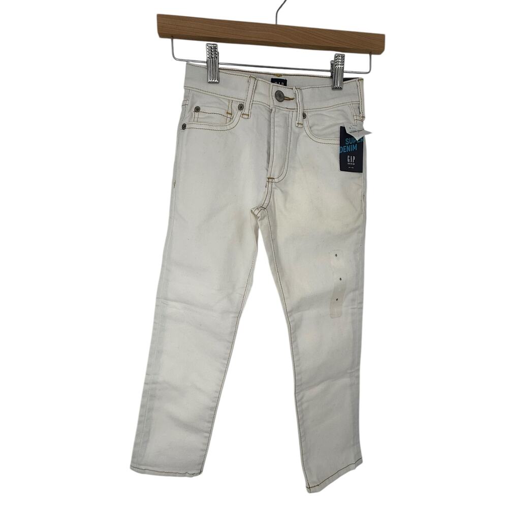 Gap Kids White Stretch Slim Jeans Boys Size 6 Adjustable Waist Stain Resistant